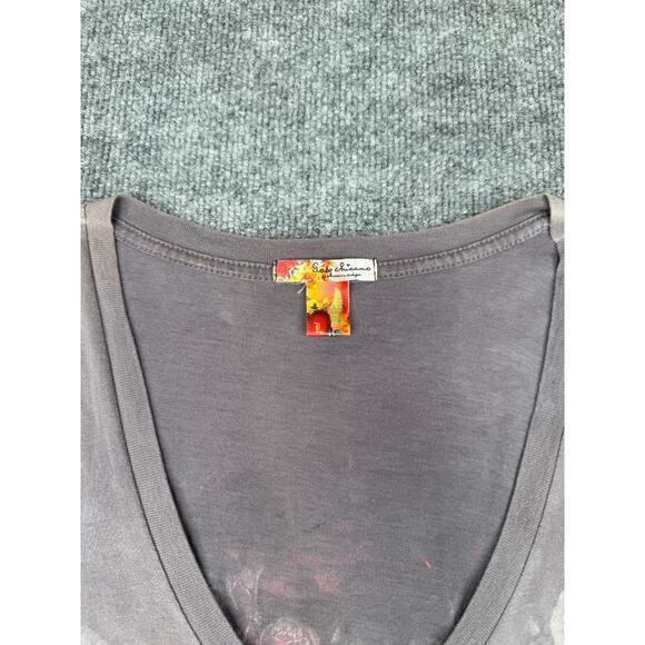 Christian Audigier Paco Chicano Women’s T-Shirt Sz L V-Neck Crown Roses Dove - Picture 14 of 16